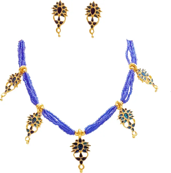 Assamese_Traditional_Gold_Plated_Blue_Colour_Golpata_Necklace_Set_For_Women